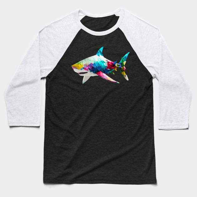 Vibrant Origami Shark: Adding a Pop of Color to Your Space Baseball T-Shirt by About Passion